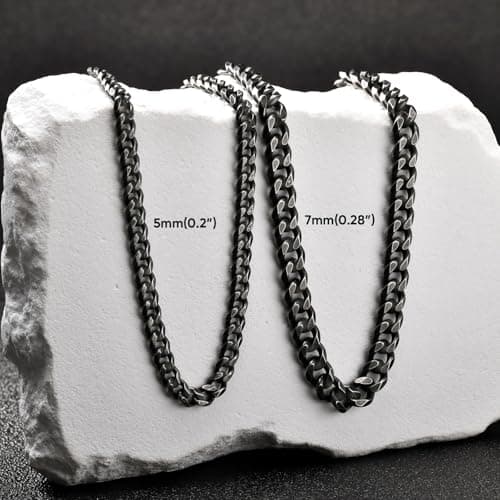VNOX Silver Grey 7 MM Cuban Chain Necklace for Men,Cool Mens Stainless Steel Link Necklaces Hip Hop Jewelry Gifts for Boyfriend No Tarnish 20 Icnhes - Thumbnail 6