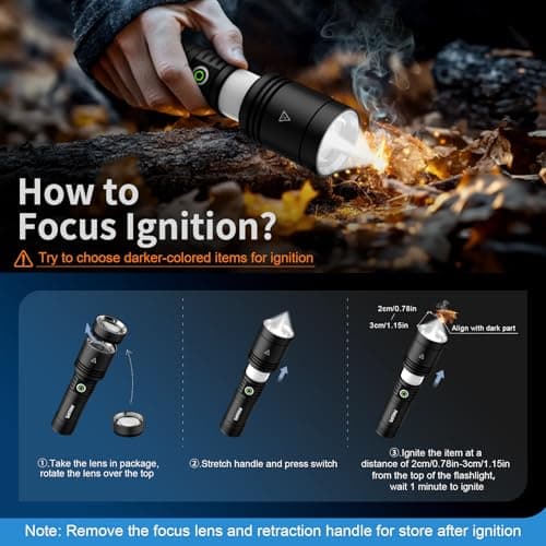 Philips Rechargeable Flashlights High Lumens with Ignition Lens,5000lm Tactical Flashlights with Camping Lamp,2 Colors Zoomable 5Modes Reverse Charging LED Bright Flashlight for Home Outdoor Gift - Thumbnail 2