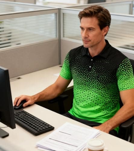 Seadodo Men Polo Shirts Short Sleeve Dry Fit Moisture Wicking Performance Neon Golf Shirt for Tennis Hiking Camping Fluorescent Green L - Thumbnail 3