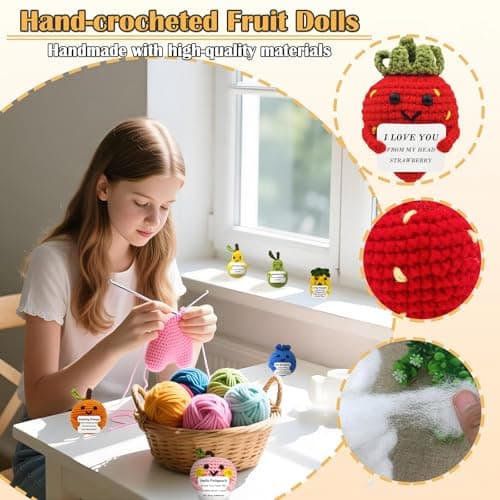 PoccroToys Positive Crochet Fruits - Easter Basket Stuffers for Teens, Toddler, Baby - Inspirational Birthday Employee Appreciation Gifts Bulk for Women, Girls, Friends, Coworker - Home Office Decor - Thumbnail 4