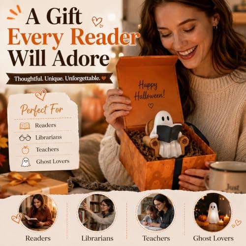 Halloween Decorations Indoor Ghost Reading Book Figurines Ghost Decor - Thumbnail 5