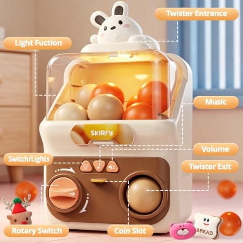 Skirfy Gumballs Machine Toy for Kids,15 PCS 1.77 in Capsules Light Up Vending Machine Operated Gumballs Prize Arcade Game Claw Machine Game Sensory Toys Dolls Gifts - Thumbnail 5
