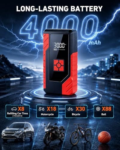 Tire Inflator Portable Air Compressor, 150PSI Digital CordlessTire Inflator with Auto Shut-Off, LED Light & USB Power Bank, for Car SUV Motorcycle Bicycle Balls - Thumbnail 2