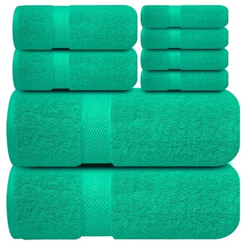 Infinitee Xclusives Luxury 100% Cotton Towel Set – 8 Piece Bathroom Towel Set (2 Bath Towels, 2 Hand Towels, 4 Washcloths) – Soft & Absorbent Towels for Bathroom (Vivid Green) - Image 1