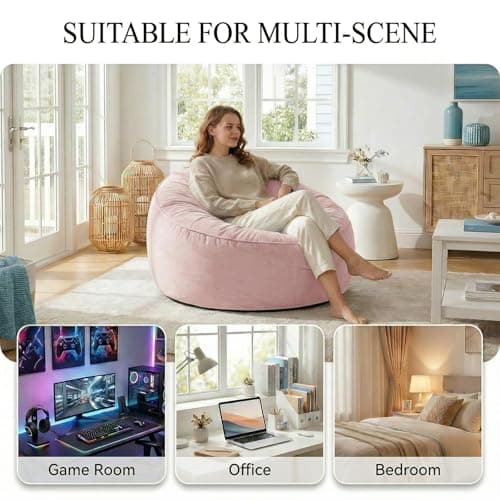 Bean Bag Chair for Adults & Teens, 3ft Large BeanBag Chairs with Memory Foam Fillings, Bean Bag with Ultra Soft Faux Fur Fabric Washable, Lazy Sofa for Gameroom Living Room Bedroom,Pink(35"x 35"x 25") - Thumbnail 6