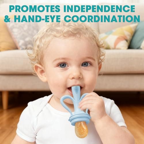 JEXFUN Baby Fruit Feeder & Breastmilk Popsicle Mold Set, Silicone Food Feeder Pacifier for Cooling Relief with 3 Replaceable Pouches, BPA-Free Teething Toy for Safe Infant Self Feeding (Sky Blue) - Thumbnail 5
