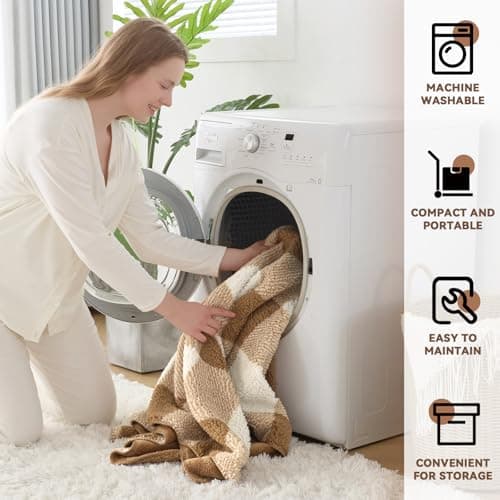 LURKA Checkered Sherpa Fleece Throw Blanket – Soft and Cozy, Medium Weight for All Season, Oversized Plush Throw for Couch, Bed & Pets, Brown, 90x90 Inches - Thumbnail 4