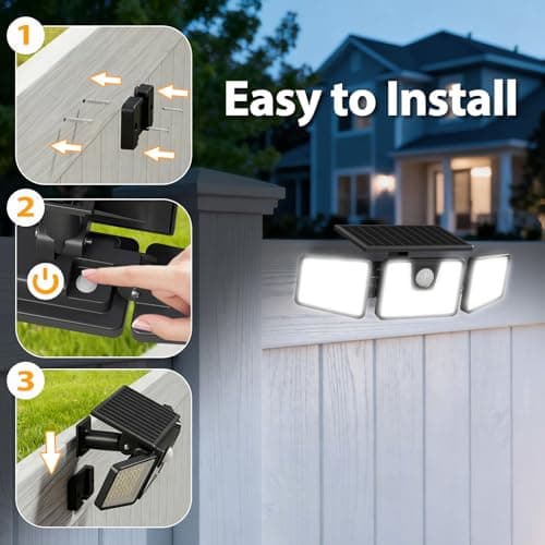 INCX Solar Lights Outdoor Waterproof, 3000 LM 156 LED Motion Sensor Outdoor Lights, 3 Heads Solar Powered Security Flood Light Motion Detected Spotlight for Patio Garage Yard Entryways, 2 Pack Black - Thumbnail 5