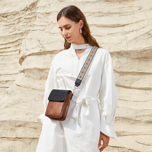 BOSTANTEN Small Crossbody Bags for Women Cell Phone Purse Leather Wallet Handbags with Card Slots Black with Brown - Thumbnail 2