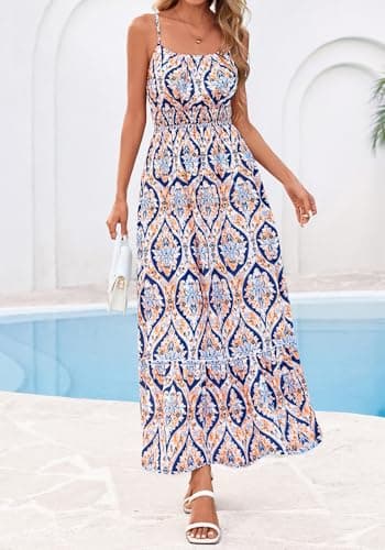 BTFBM Summer Dresses for Women 2026 Sleeveless Spaghetti Strap High Waist Boho Beach Vacation Clothes Spring Maxi Dress(Blue Geometry, Large) - Thumbnail 5