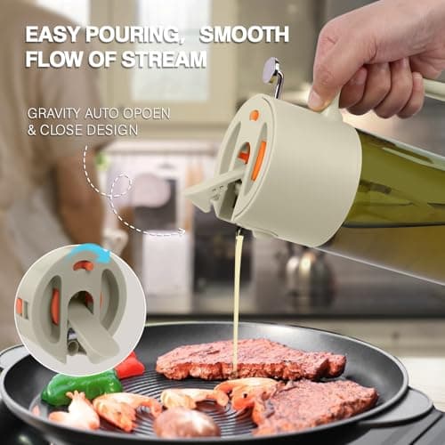 2-IN-1 500ml/17oz Light-Blocking Dark Oil Sprayer for Cooking W/ Stickers, Dark Green Glass Olive Oil Dispenser Bottle for Kitchen, Even Spray with Portion Control, Perfect for Air Fryer, BBQ-White - Thumbnail 6