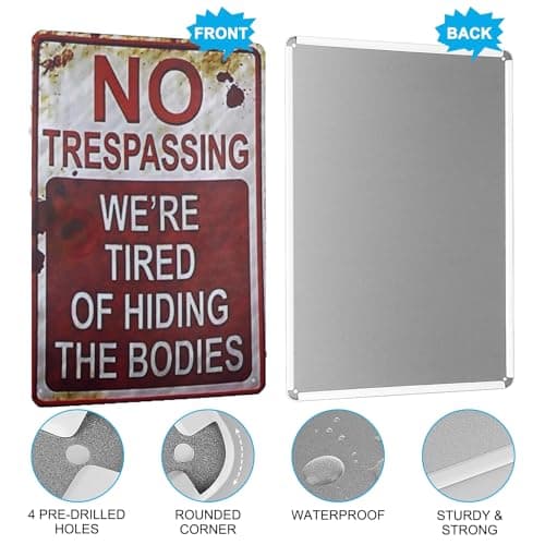 Carastora Halloween Vintage Metal Tin Sign Funny Sarcastic Party Wall Art Decor Signs, Funny Tin Sign for No Trespassing, Avoiding the Spooky Cleanup 12x8 Inches - Thumbnail 5