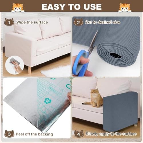 Cat Scratch Furniture Protector, 157.4"x15.8" Cat Scratching Mat, Trimmable Self-Adhesive Cats Claws Scratch Pads, DIY Carpet Mat Replacement for Cats Tree, Cats Wall Shelves, Grey - Thumbnail 6