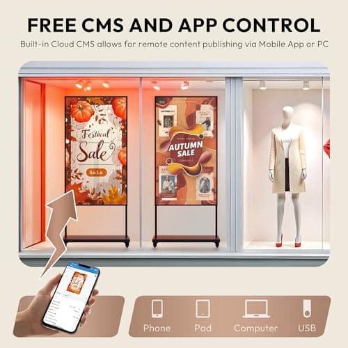 43″ Digital Signage,3000 Nits Auto-Brightness Adjustment,Android 14, Floor Standing Digital Kiosks Displays,CMS/WiFi/HDMI/USB Input Auto Media Player, Totem Advertising Digital for Shop Window - Thumbnail 6