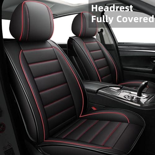 CAPITAUTO Seat Covers, Car Seat Covers Full Set, Black Car Seat Cover, Car Seat Covers Front Seats Back Seat Cover, Waterproof Faux Leather Seat Covers Fit for Most Cars Trucks SUV(Black&Red) - Thumbnail 5