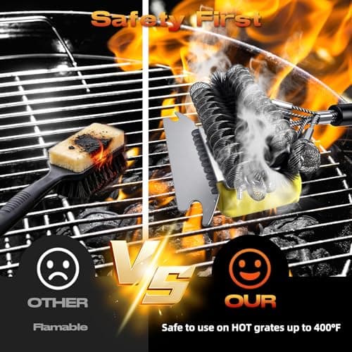 Professional 3-in-1 Grill Brush and Scraper with Safety Second Sweep Sponges - 18" Detachable Long Handle BBQ Cleaner for Heavy Duty Grime - Ideal Father's Day Grilling Gift for Me (Black) - Thumbnail 4