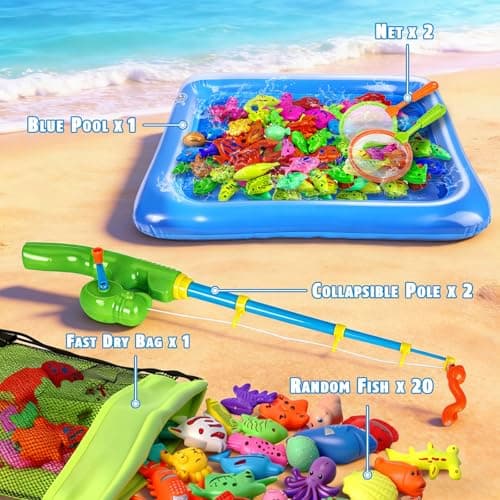 CozyBomB™ Magnetic Fishing Toys Game Set for Kids | Water Table Bathtub Kiddie Pool Party Pole Rod Net, Outdoor Plastic Floating Fish, Toddler Bath Color Ocean Sea Animals Birthday Gift Age 3-5 6 4-8 - Thumbnail 2