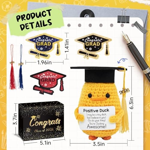 IrichBa Graduation Gifts 2026 for Her Him – DIY Graduation Duck Plush with 3 Replaceable Tassels, Graduation Cap & Card - Funny Emotional Support Gift for Class of 2026 High School College Grad - Thumbnail 2