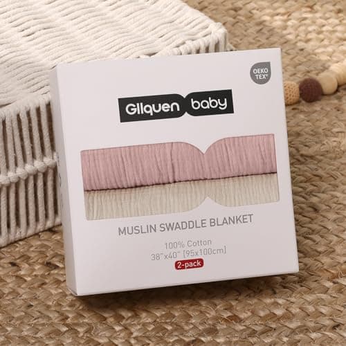 GLLQUEN BABY Muslin Swaddle Blankets for Girls, 2-Pack Organic Baby Blankets for Girl Boy, Newborn Receiving Blanket, Baby Swaddle Blanket Unisex, Baby Essentials, Registry & Gift, 40 x 38 inches - Thumbnail 6