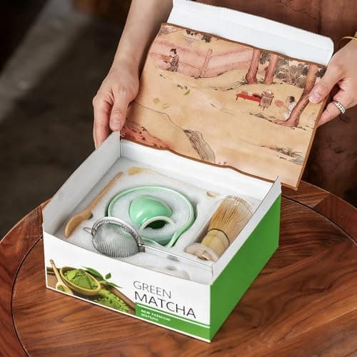 Matcha Whisk Set, Matcha Bowl with Spout, Tea Brush Stand, Stainless Steel Sifter, Matcha Whisk Holder - 8 Pcs Green Matcha Kit Set for Matcha Lover Ideal Holiday Gift, Tea Making Tools - Thumbnail 3