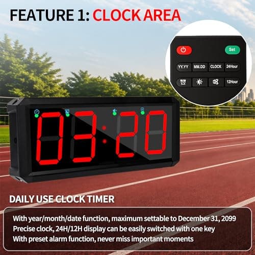 BS-MIAOBO 2.1 Inch LED Gym Clock, Portable Gym Timer, Fitness Timer with Stopwatch, Multi-Mode Countdown Timer with Calendar, 12/24H Clock & Alarm, for Workout, Training, Home and Daily Use - Thumbnail 5