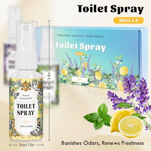 STRN Toilet Spray, 6-Pack Lemon, Mint & Lavender Natural Scent, Portable Instant Odor Deodorizer for Home, Bedroom, Travel Size - Thumbnail 2