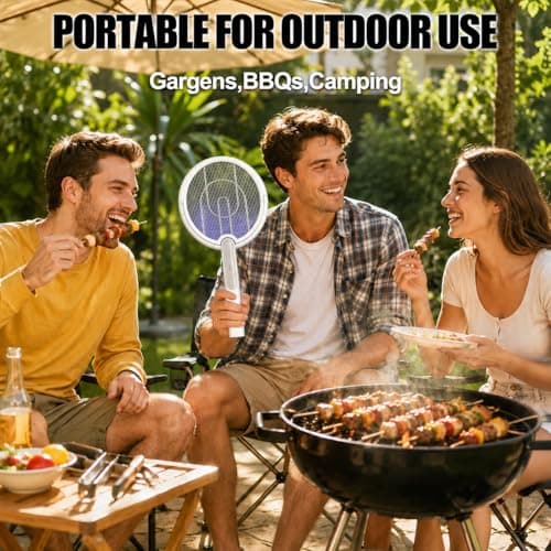 Rotating Head Electric Fly Swatter Racket, Bug Zapper Indoor with Long Telescopic Extension 4000V USB Rechargeable Mosquito Zapper Killer with Charging Base, 3 Modes Automatic & Manual - Thumbnail 2