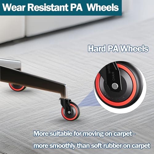 TESUMI Office Chair Wheels 3 Inch Hard PA Wheels Chair Casters Replacement, Heavy Duty Quiet No Scratch Gaming Chair Wheel for Hardwood Floor Carpet, Set of 5, Universal Fit/Not for 1KEA//Tangle-Free - Thumbnail 6
