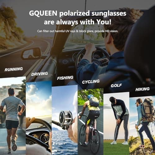 GQUEEN Retro Polarized Sunglasses Men Womens Sports UV400 Protection Rectangular Square Frame - Thumbnail 5