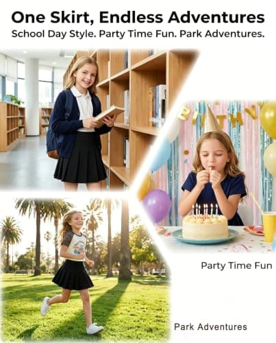 Girls Pleated Skort Kids School Mini Skirt Black Tennis Skorts for Girl 6Y - Thumbnail 6