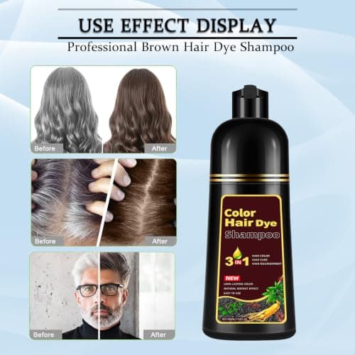 CSFDXD Herbal Dark Brown Hair Coloring Shampoo for Women and Men - 3 in 1 for Gray Coverage, 100% Gray to Brown Hair Color, 500ml - Thumbnail 3