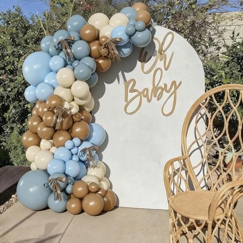 NUTTYBASH Dusty Blue and Brown Balloon Arch Kit, 151Pcs Bear Baby Shower Decorations Macaron Blue Brown Balloons with Bows for Gender Reveal Baby Shower Birthday Decorations - Thumbnail 6