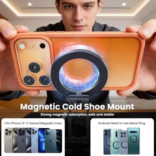 LOXP Magnetic phone tripod mount with Cold Shoe,Adjustable Rotatable Aluminum Alloy phone mount for camera, Phone Tripod Holder Adapter with 1/4" Screw, Compatible with iPhone 17/16/15/14/13/12 Series - Thumbnail 6