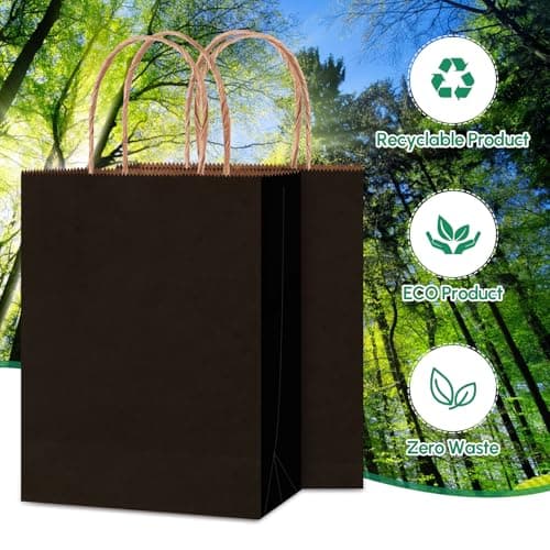Qioxiou 60 Pack Black Gift Bags 8.27x4.33x10.63 Medium Kraft Paper Gift Bags with Handles Bulk, Black Paper Sacks for Wedding Birthday Party Favor, Business, Retail, Shopping, Merchandise, Grocery - Thumbnail 4