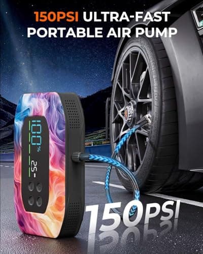 ROGATION Jump Starter with Air Compressor, Portable Car Battery Jump Starter, 12V Booster for Gas/Diesel Engines, Tire Inflator, Power Bank & LED Light (Black-10000ma/h -1.0) - Thumbnail 4