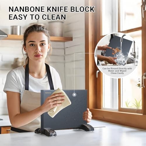 Nanbone Black Magnetic Knife Block Stand Without Knives Black Double Sided Magnetic Knife Holder Rack for Kitchen Counter Stainless Steel Knife Magnetic Strip Display Stand Storage Organizer - Thumbnail 6