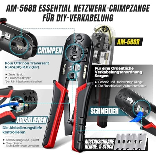 AMPCOM Ethernet Crimping Tool Kit 10-in-1 RJ45/RJ11 Network Tool Kit with RJ45 Tester for Cat6/Cat5e/Cat5 RJ45 Connectors, Includes 110 Punch Down Tool & Wire Stripper, Portable Waterproof Bag - Thumbnail 2