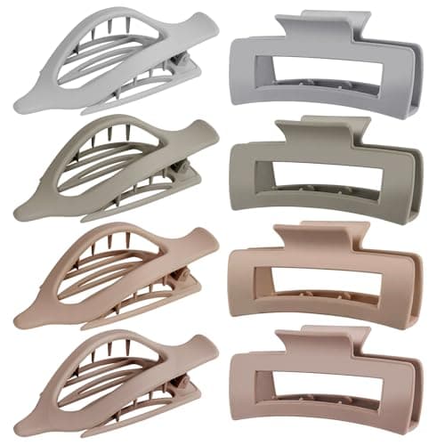 GIRLOLIIAR Flat Hair Claw Clips: 8 Pack 4 Inch Neutral Matte French Concord & Large Square Claw Clips Set for Women with Thick/Thin Hair, Non-Slip Extra Hold Jaw Clips for Lay Down/Drive/Daily Use - Image 1