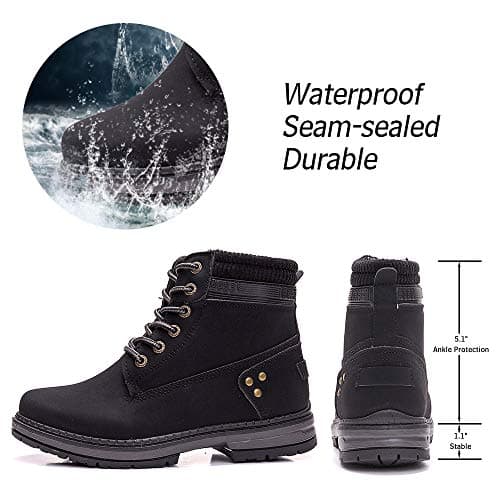 Athlefit Women's Lace-Up Work Hiking Combat Ankle Boots Black Size 7 - Thumbnail 4