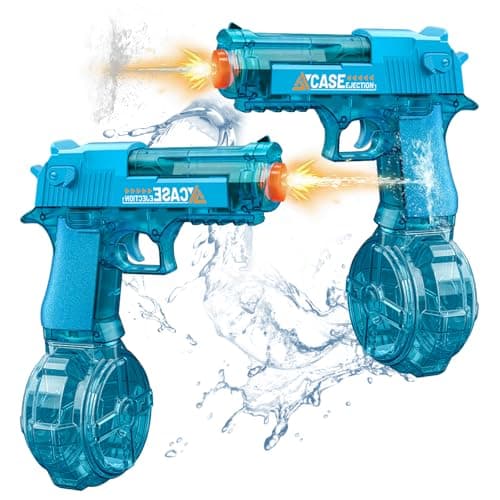 2Pcs Electric Water Gun 28-32 FT Range Automatic Water Gun with Flashing Muzzle Leak-Proof Rechargeable Water Blaster Gift for Kids & Adults for Outdoor Summer Pool Beach