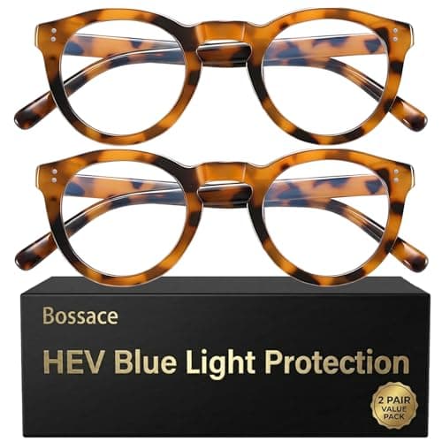 Bossace 2 Pack Round Blue Light Glasses for Women, TR90 Computer Glasses with Spring Hinge for All-Day Comfort, Anti UV Glare & Eyestrain - Image 1