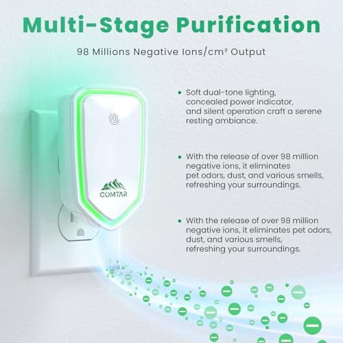 COMTAR Air Ionizers for Home (4 Pack), Negative Ion Filtration System, Quiet Air Freshener for Bedroom, Office, Kitchen, Portable Air Filter Odor, Smoke Dust, Pets, Eliminator, Mini Air Cleaner - Thumbnail 4
