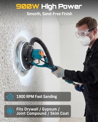 SEESII Cordless Drywall Sander with Vacuum,900W 1900RPM 2x4.0Ah Battery,Popcorn Ceiling Remover Tool,Brushless Low Noise Variable Speed,Wall Sander for Painting Prep,Foldable Telescopic,LED,12 Discs - Thumbnail 5