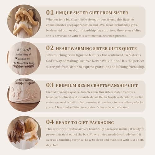 Kohehe Sister Gifts, Unique Sister Birthday Gifts, 5.5” Handmade Figurine Sisters Gift, Meaningful Sisters Gift Ideas for Birthday, Christmas - Thumbnail 4