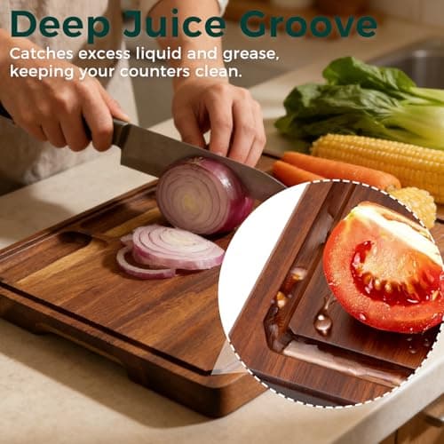 Walnut Cutting Board, Made in USA, FSC-Certified Walnut, Cutting Boards for Kitchen with 3 Built-in Compartments and Juice Grooves, End Grain Cutting Board with Handle, for Meat, Fruit(1.2" Thick) - Thumbnail 6