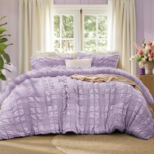 BEDELITE Lavender Twin Comforter Set, 2 Pieces Fluffy Lightweight Seersucker Comforter, Soft Breathable All Season Bedding with Pillowcases for Bedroom & Dorm Room - Image 1