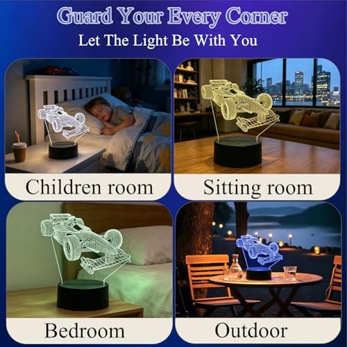 Paesteffe 3D LED Night Light for Kids, Formula 1 Racing Car Intelligent Illusion Lamp, 16 Color LED F1 Night Lamp Remote Control for Children's Room Decoration and Children's Gifts - Thumbnail 4