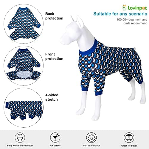 LovinPet Jammies for Large Dogs - Anti Licking & Anxiety Calming Dog Shirt, Lightweight Stretchy Summertime Print, Pitbull Shirt, Large Dogs Onesie, Pitbull Clothes, Dog Costume for Parties, Black XL - Thumbnail 2