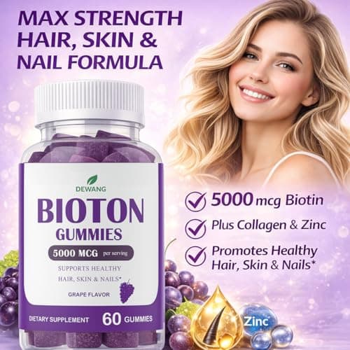DEWANG Biotin Gummies 5000mcg – Hair, Skin & Nails Support with Zinc & Vitamin C – Vegan Sugar-Free Non-GMO – 60 Count - Thumbnail 6
