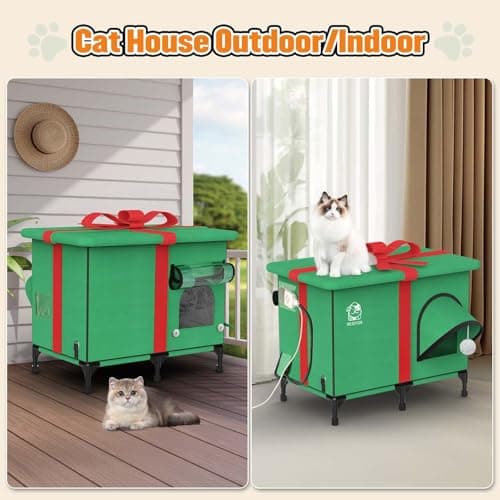 NEAIYDA Outdoor Heated Cat House,Weatherproof and Insulated Outside Cat Shelter with Heated Pad and Cooling Pad(4 Seasons Universal),Gift Box for Cats.(Large) - Thumbnail 6